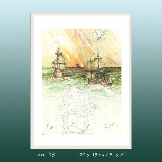 No.13 / Les trois caravelles dans le canal de Corvo, dans l'archipel des AçoresNo.13 / 'Les trois ca