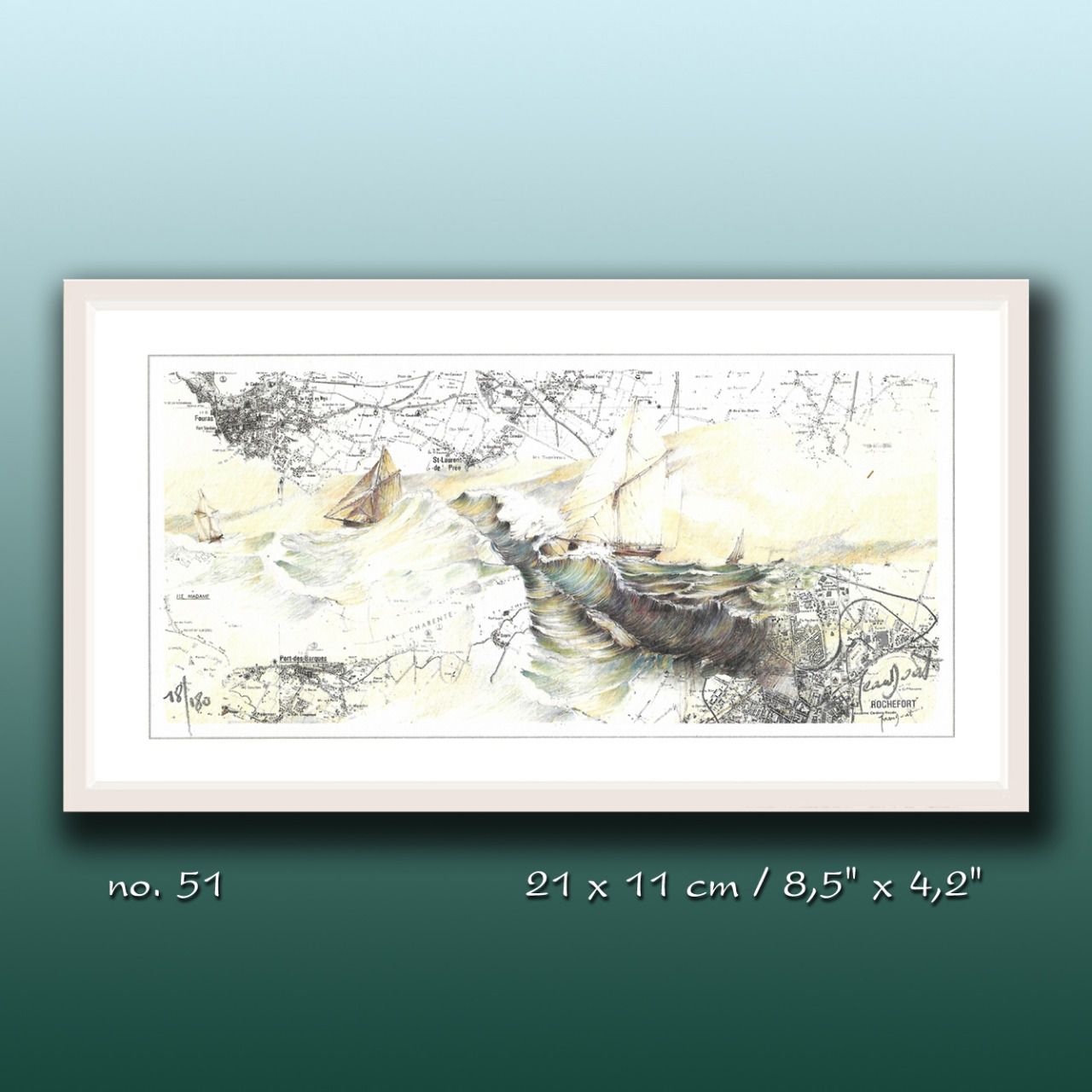 Aquarelle de J. Doat / 20 x 15 cm......................No.51 pf / Tempête dans la Charente ( 1999 ) 