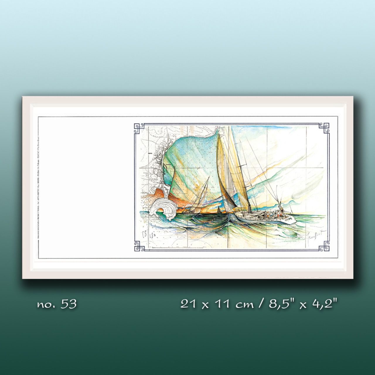 Aquarelle de J. Doat / 21 x 11 cm........................... No.53 pf / En Approche du port de Faial